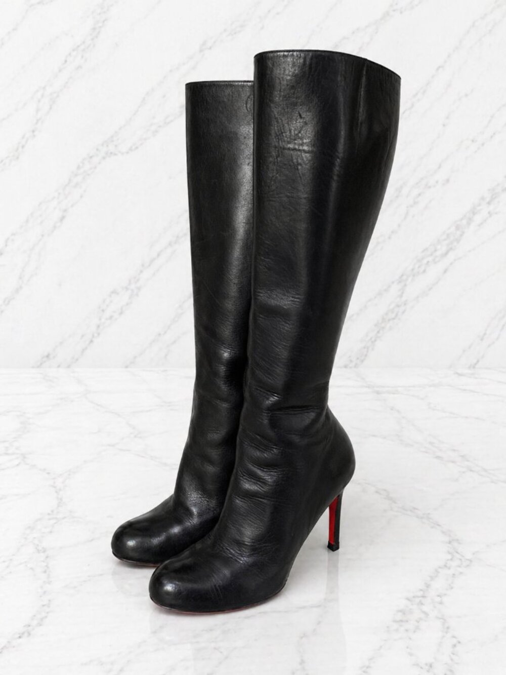 Christian Louboutin Black Napa Leather New Simple Botta Knee Length Boots 37 - Picture 14 of 15
